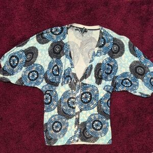 Lucky Brand Blue & Black Floral Button Front Top